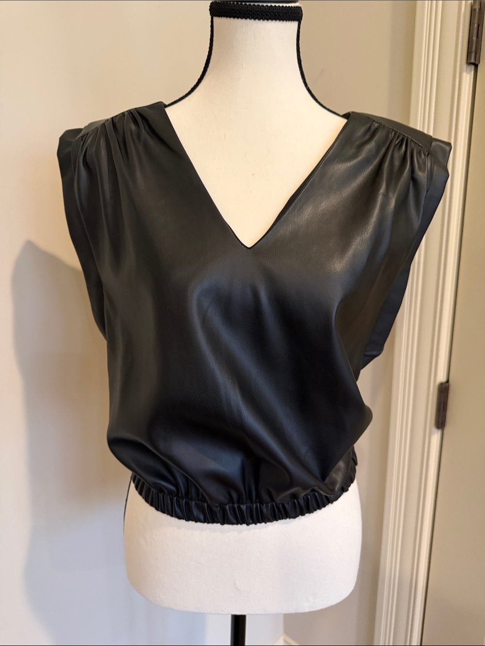 bishop + young Black Faux Leather V-Neck Sleeveless Top